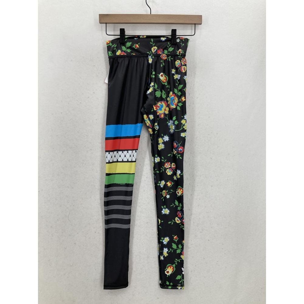 Betty Designs Cycling Leggings Womens XS Floral Striped High Waist Stretch Ride